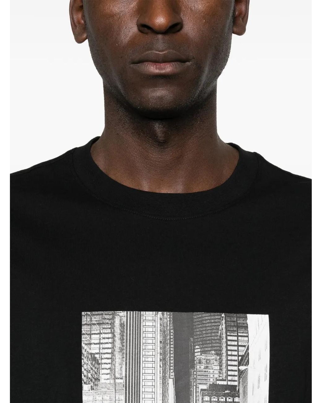HUGO Black Printed-Artwork T-Shirt for men