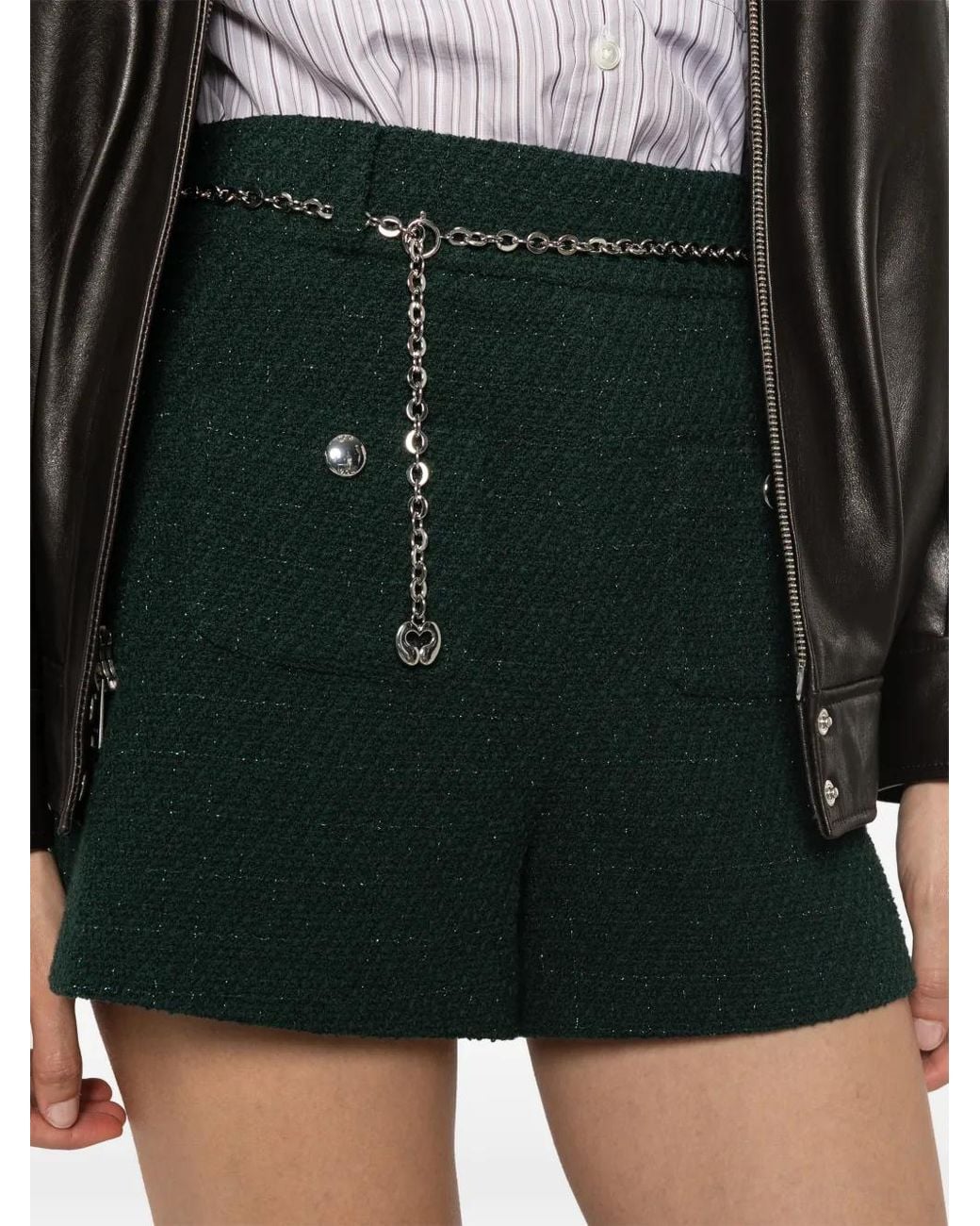 Maje Green Chain-Belt Shorts