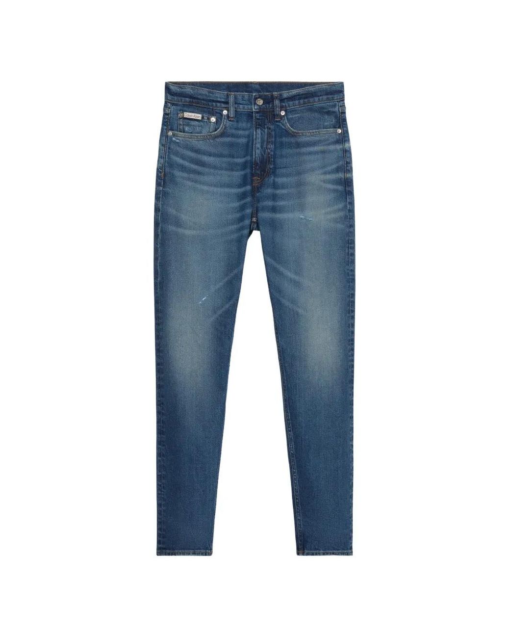 Calvin Klein Blue Distressed Whisker-Effect Jeans for men