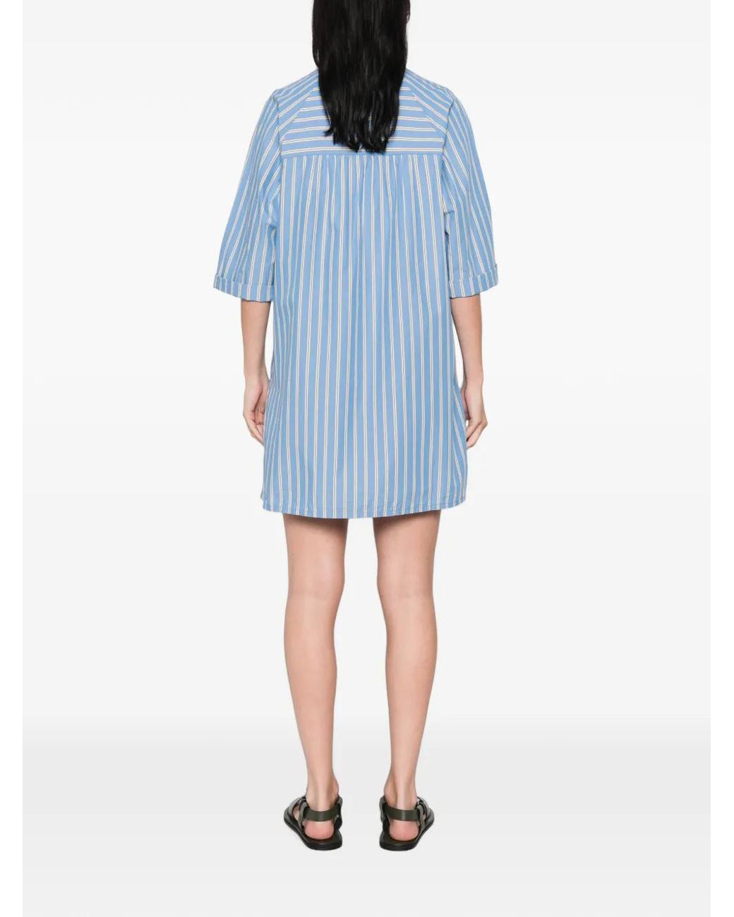 MAISON 123 Blue Besta R Rayee Vertical-Stripe Mini Shirt Dress