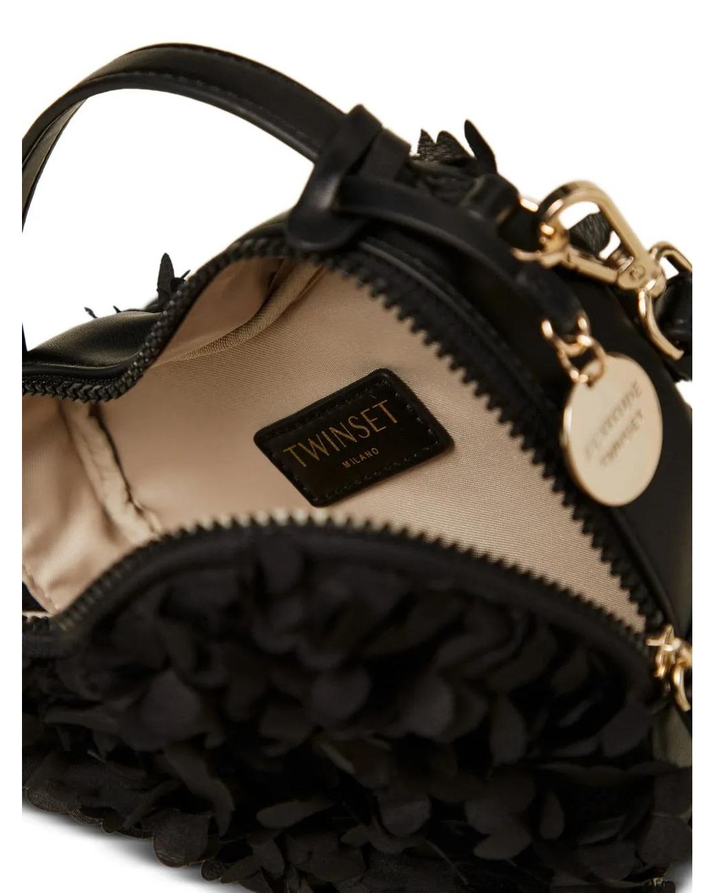 Twinset Black Heart-Shaped Shoulder Bag With Flowers