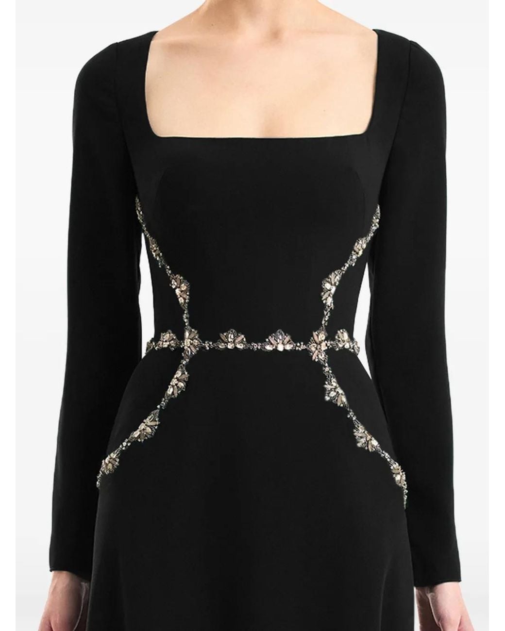 Gemy Maalouf Black Bead-Embellished Square-Neck Dress
