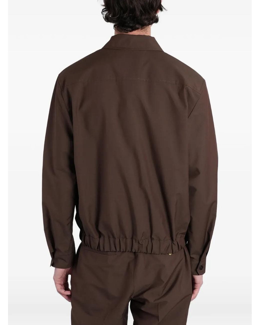 Grayed Brown Elasticated-Hem Button-Up Jacket for men