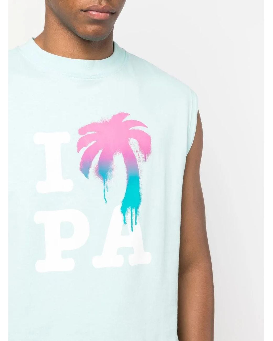 Palm Angels Blue Logo-Print Tank Top for men