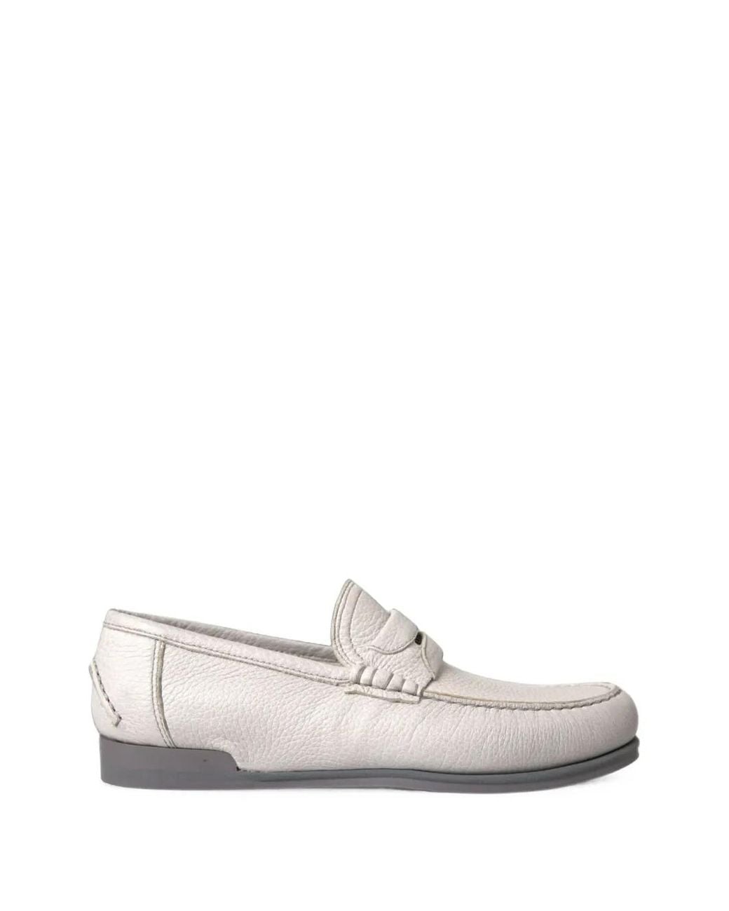 Dolce & Gabbana White Grainy Leather Loafers for men