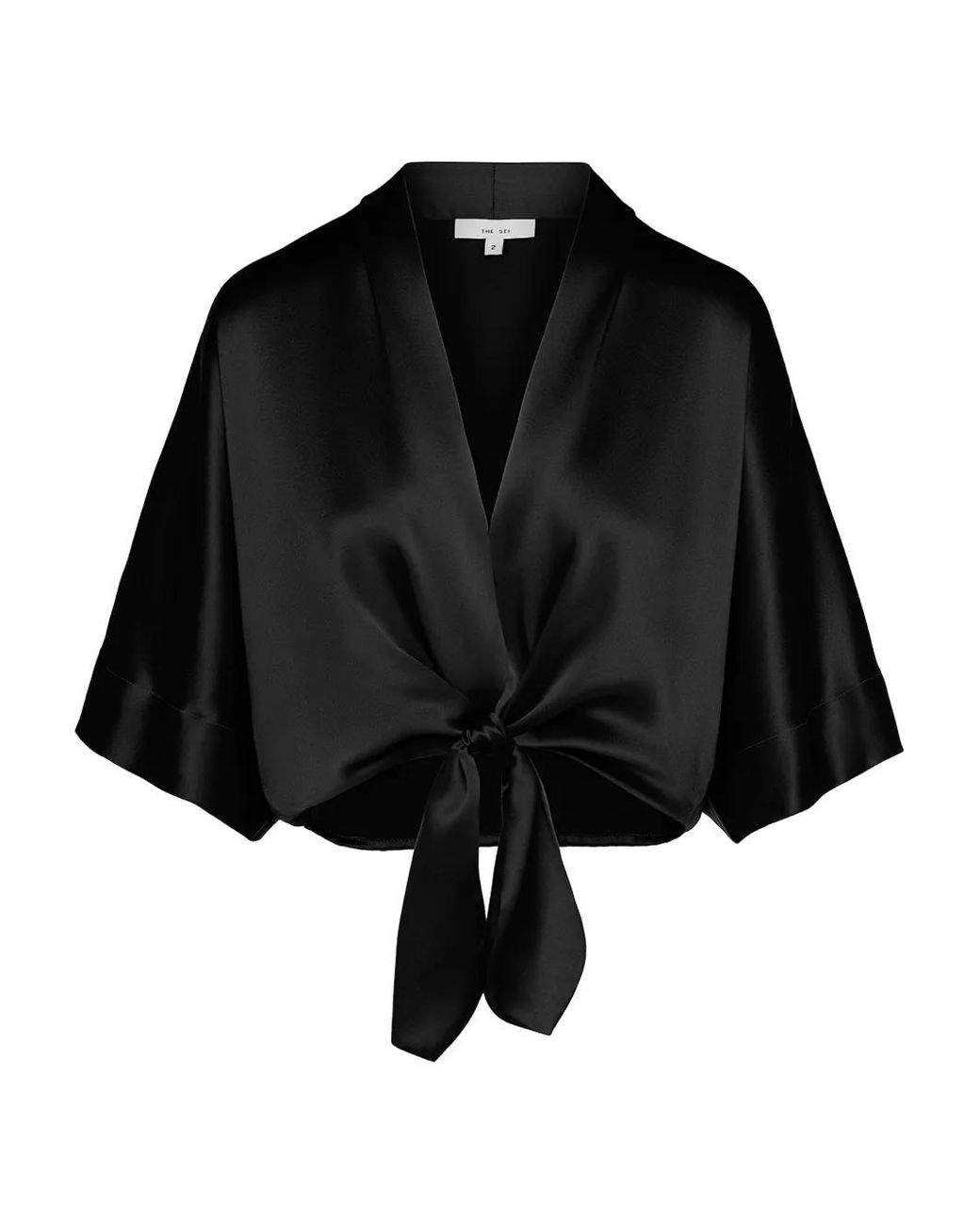The Sei Black Tie-Front Satin Blouse