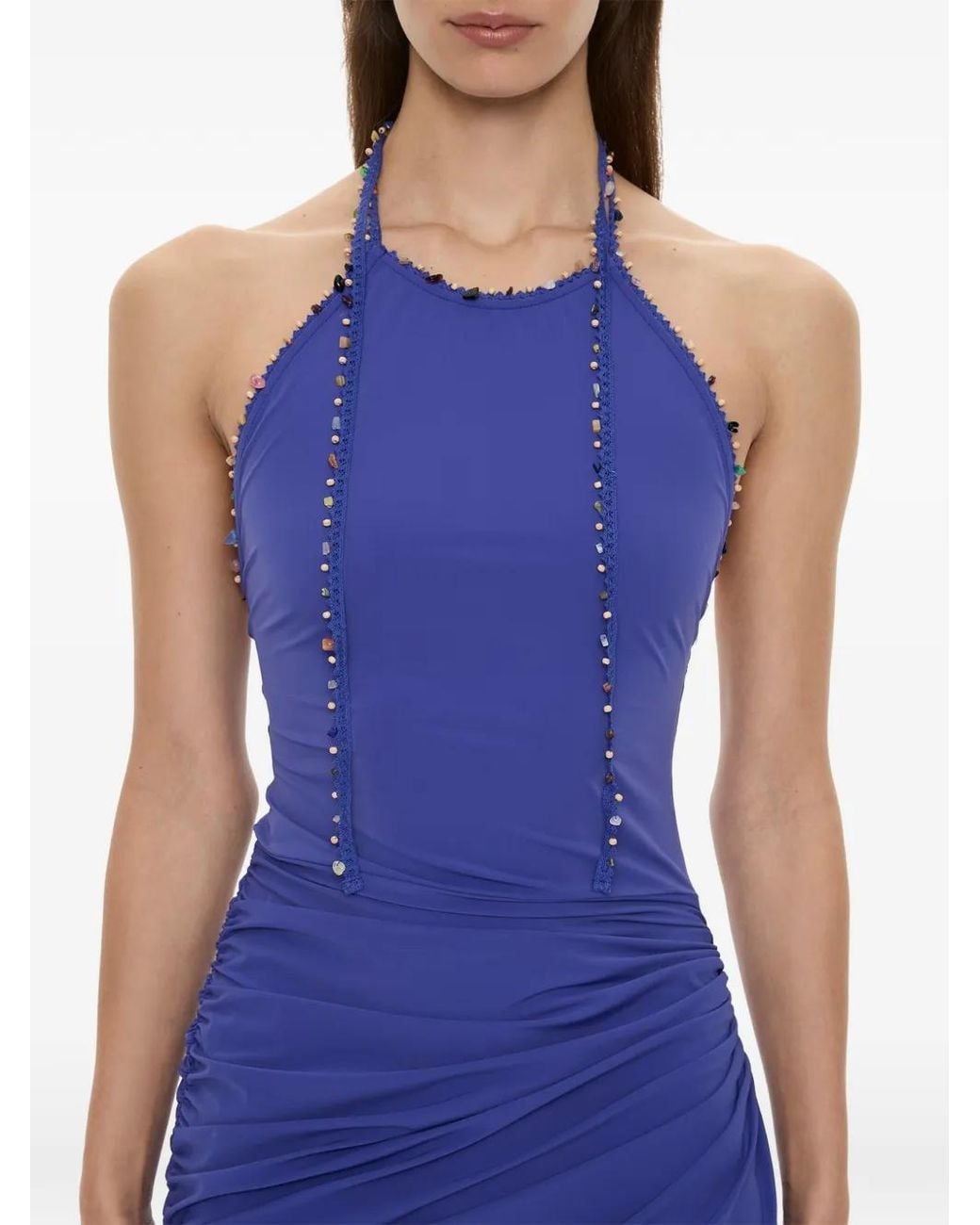 Christopher Esber Blue Beach Quartz Ruched Asymmetric Dress