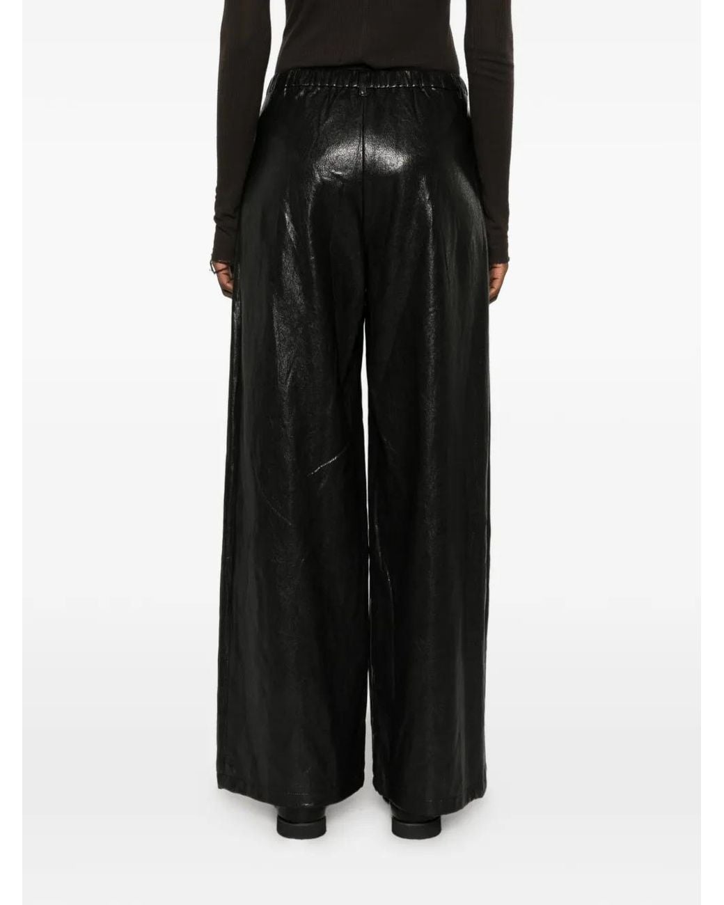 ELEH Black Pleated Leather Palazzo Pants