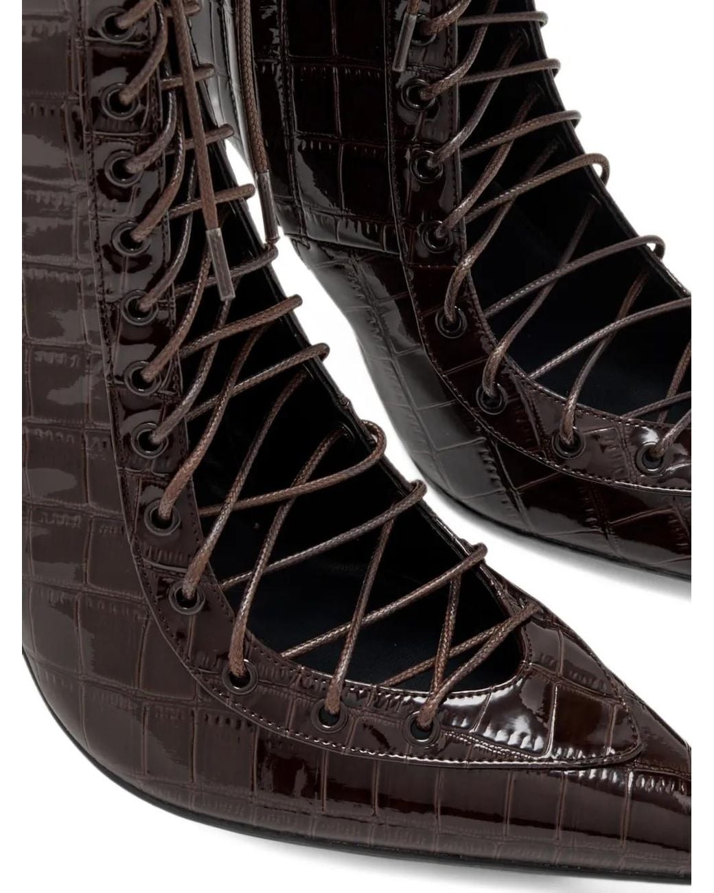 Femme LA Black Croc-Effect Lace-Up Knee-High Boots