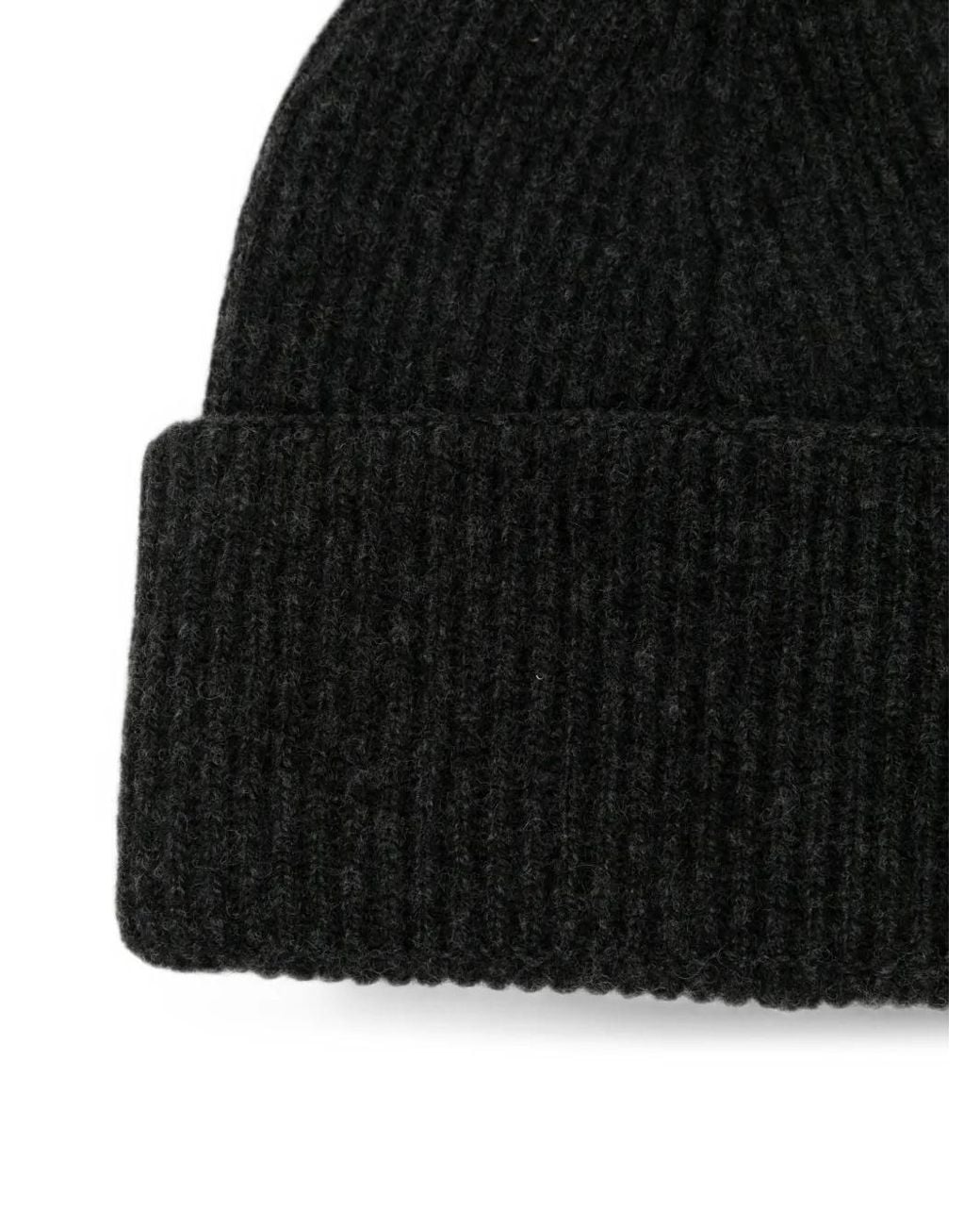 Amaranto Black Ribbed-Knit Beanie Hat for men