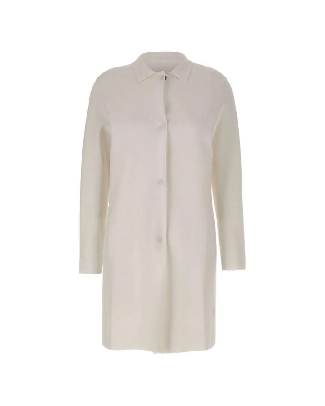 Kangra White Straight-Cut Snap-Button Coat