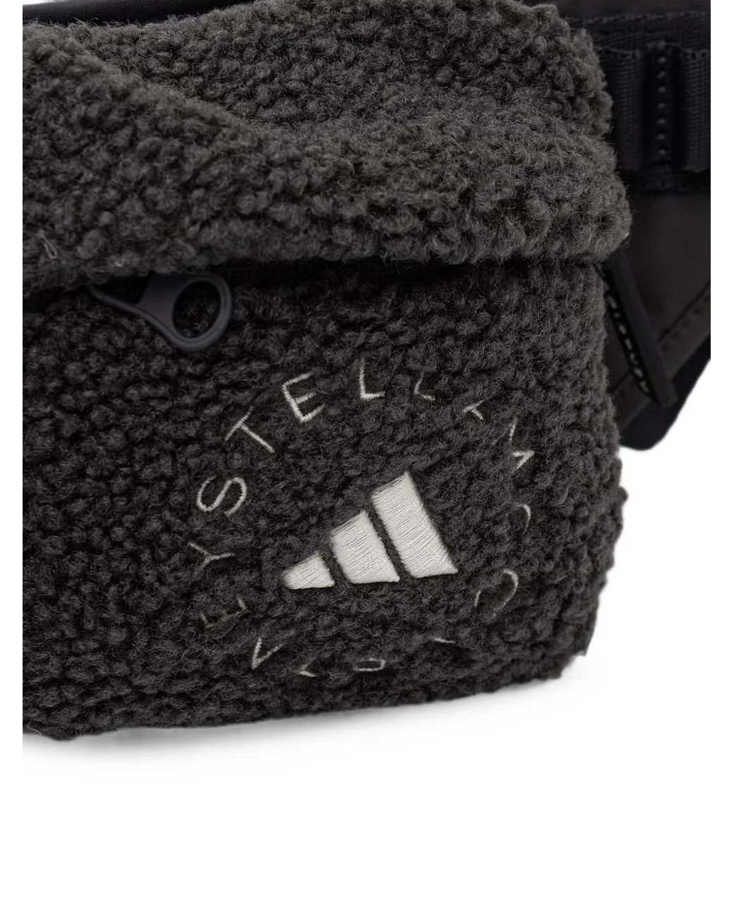 Adidas By Stella McCartney Black Fleece-Texture Logo-Print Belt Bag