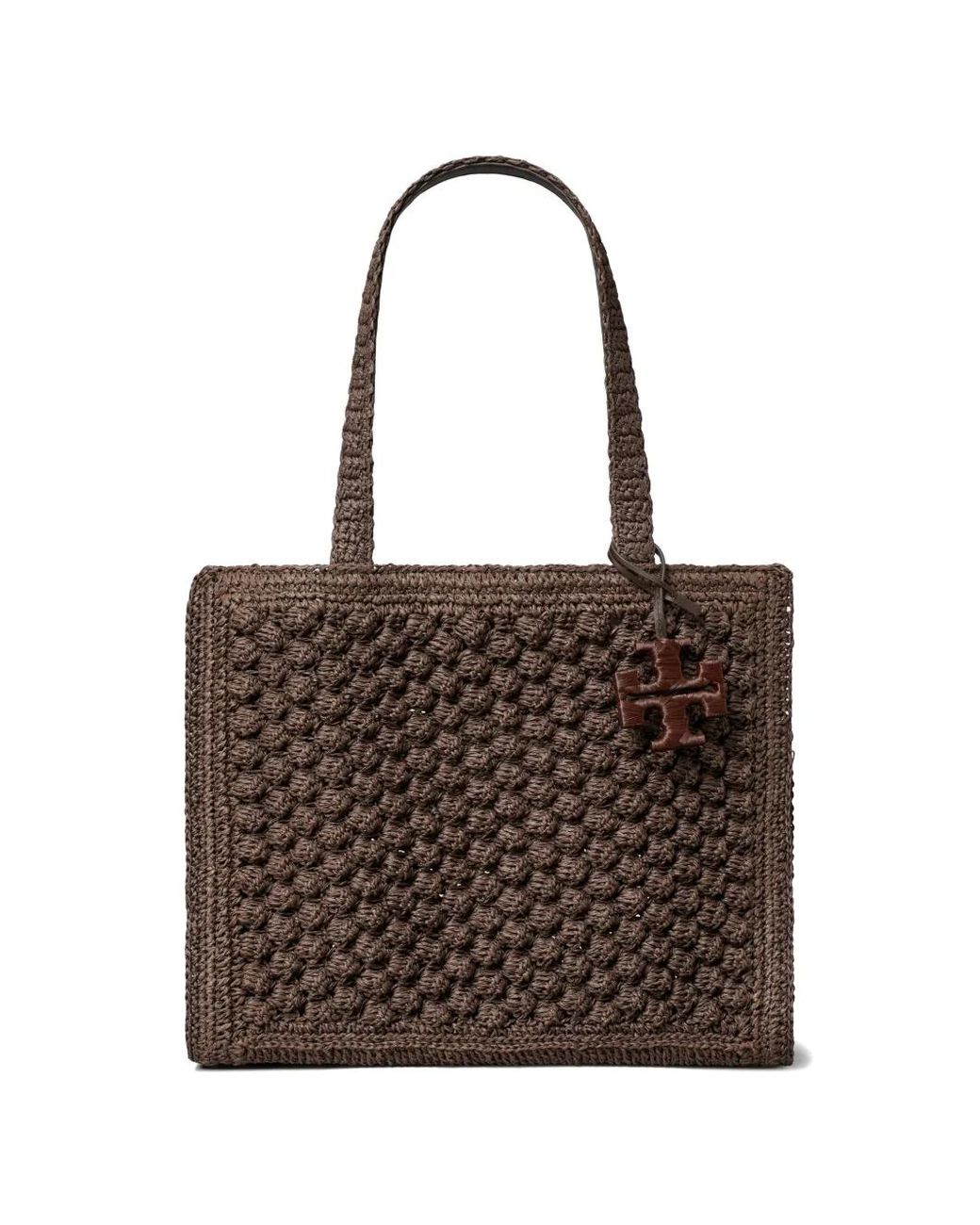 Tory Burch Brown Small Ella Hand-Crocheted Popcorn Tote