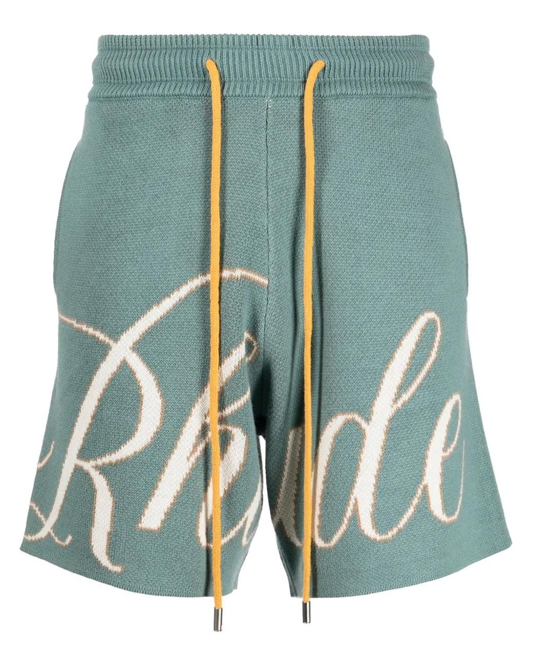 Rhude Blue Intarsia-Logo Knitted Shorts for men