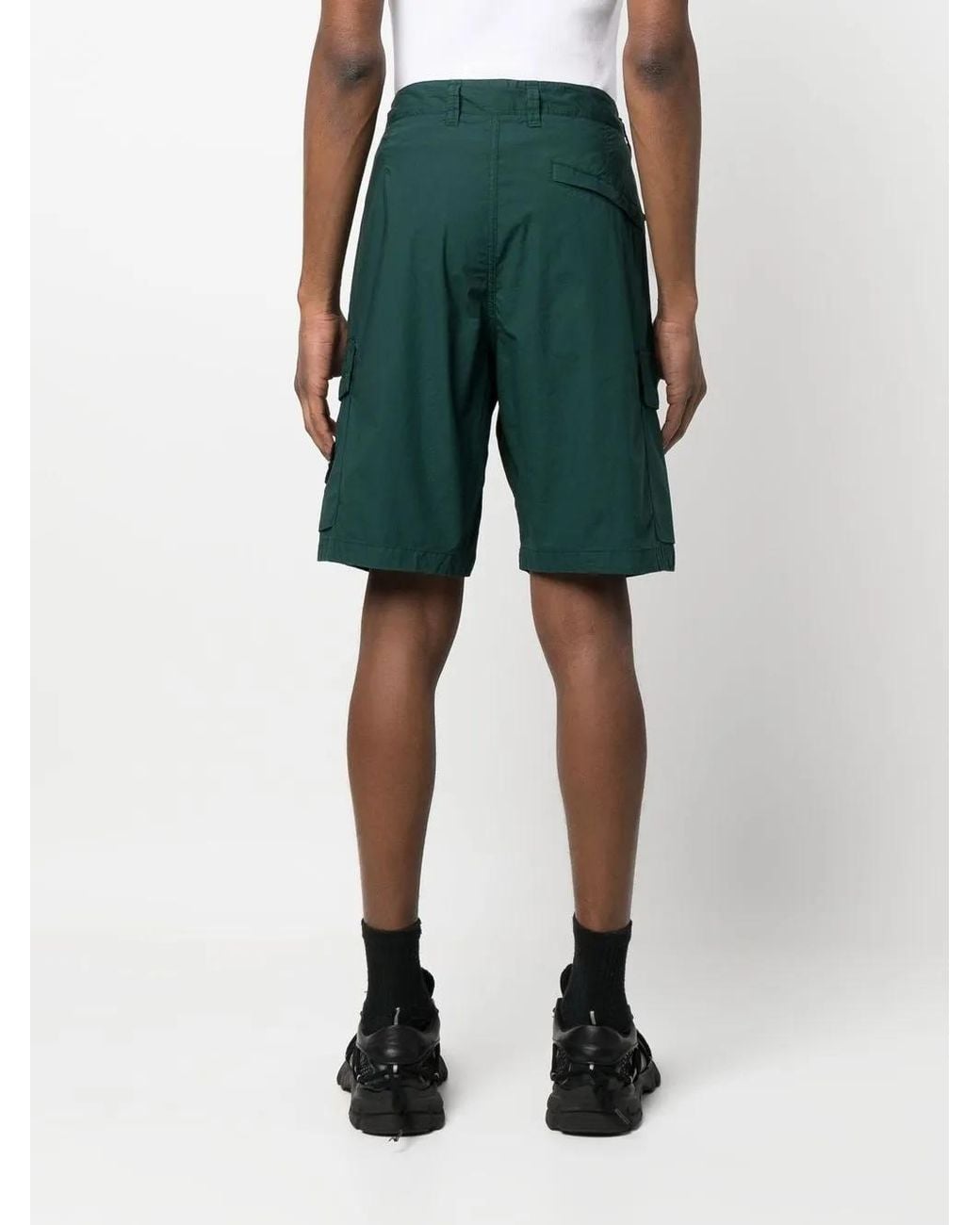 Stone Island Green Compass-Patch Cargo Shorts for men