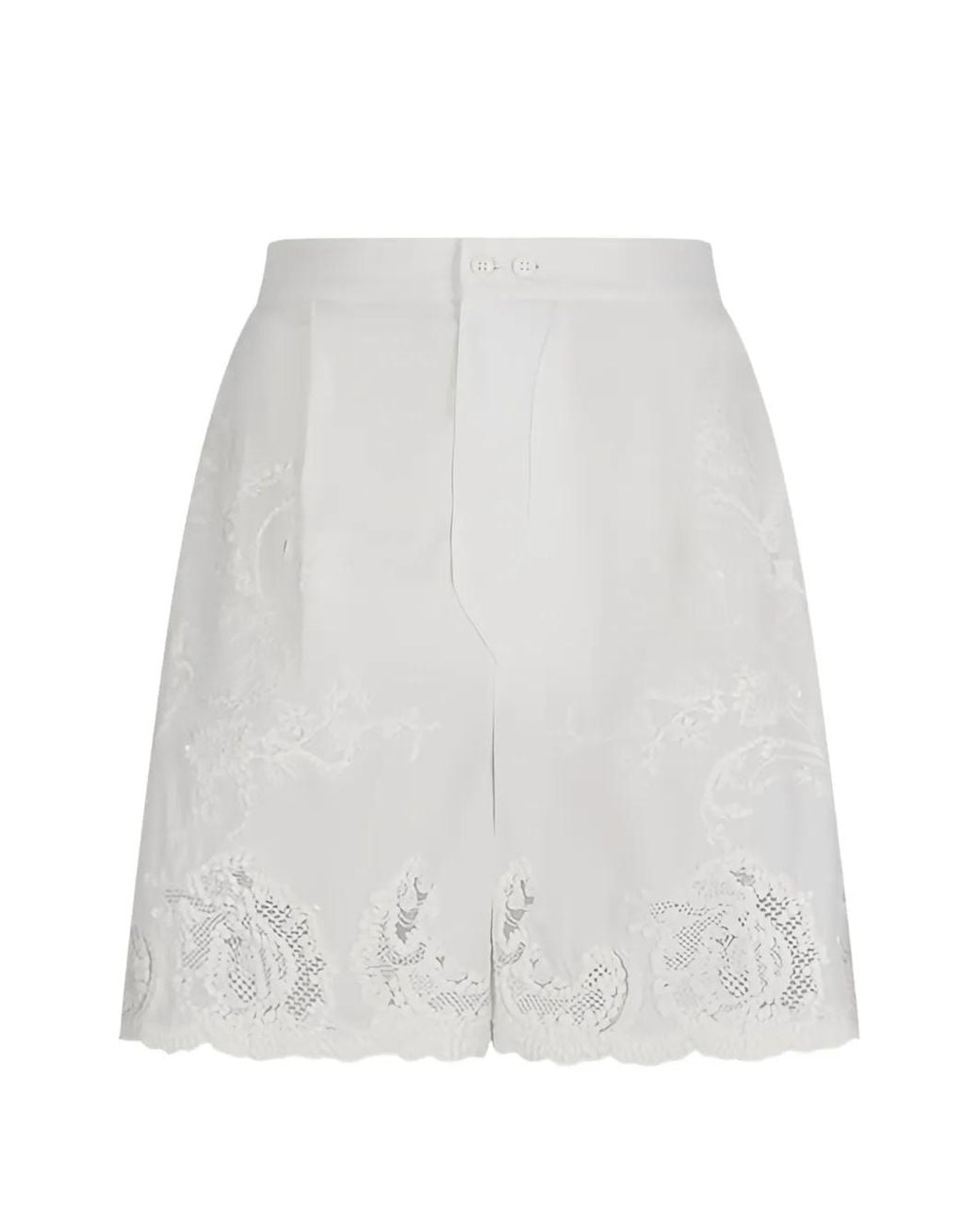 Ermanno Scervino White Embroidered Lace-trim Shorts