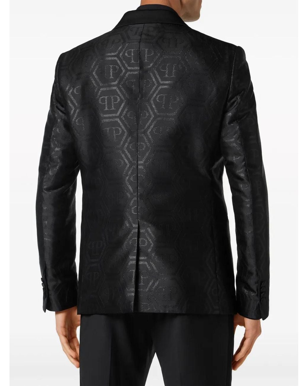 Philipp Plein Black Monogram-Jacquard Single-Breasted Blazer for men