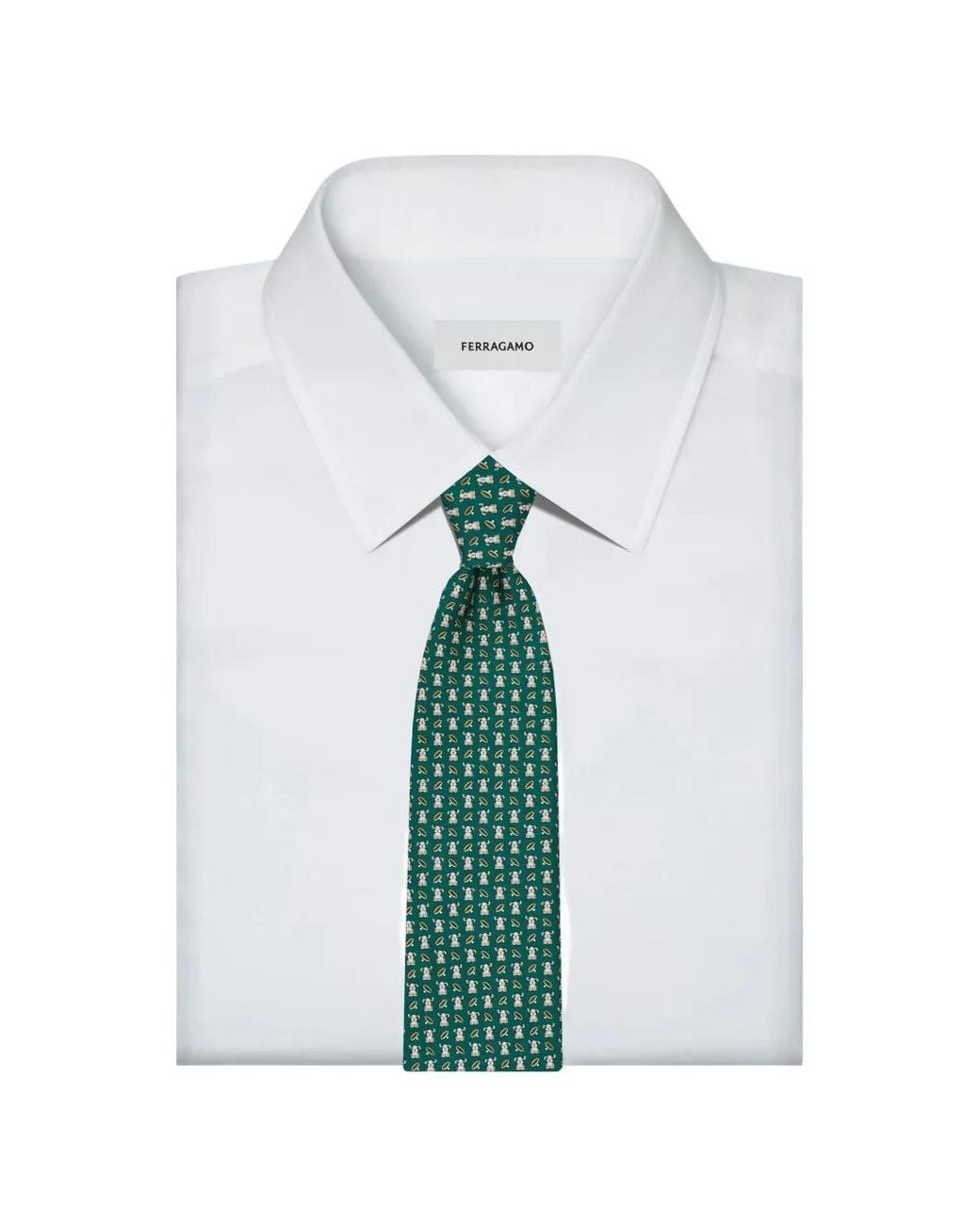 Ferragamo Green Fido Print Silk Tie for men