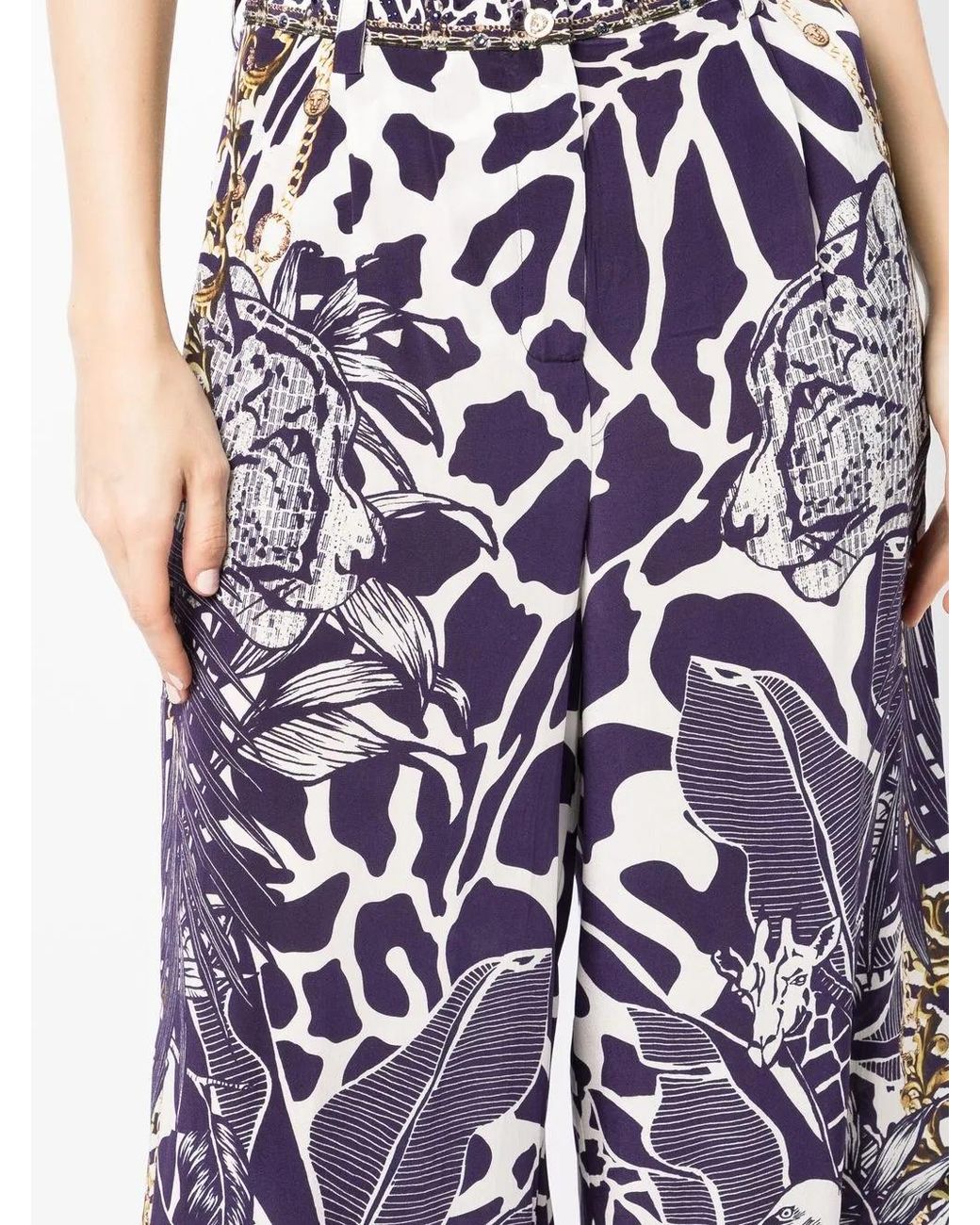 Camilla Blue Graphic-Print Wide-Leg Trousers