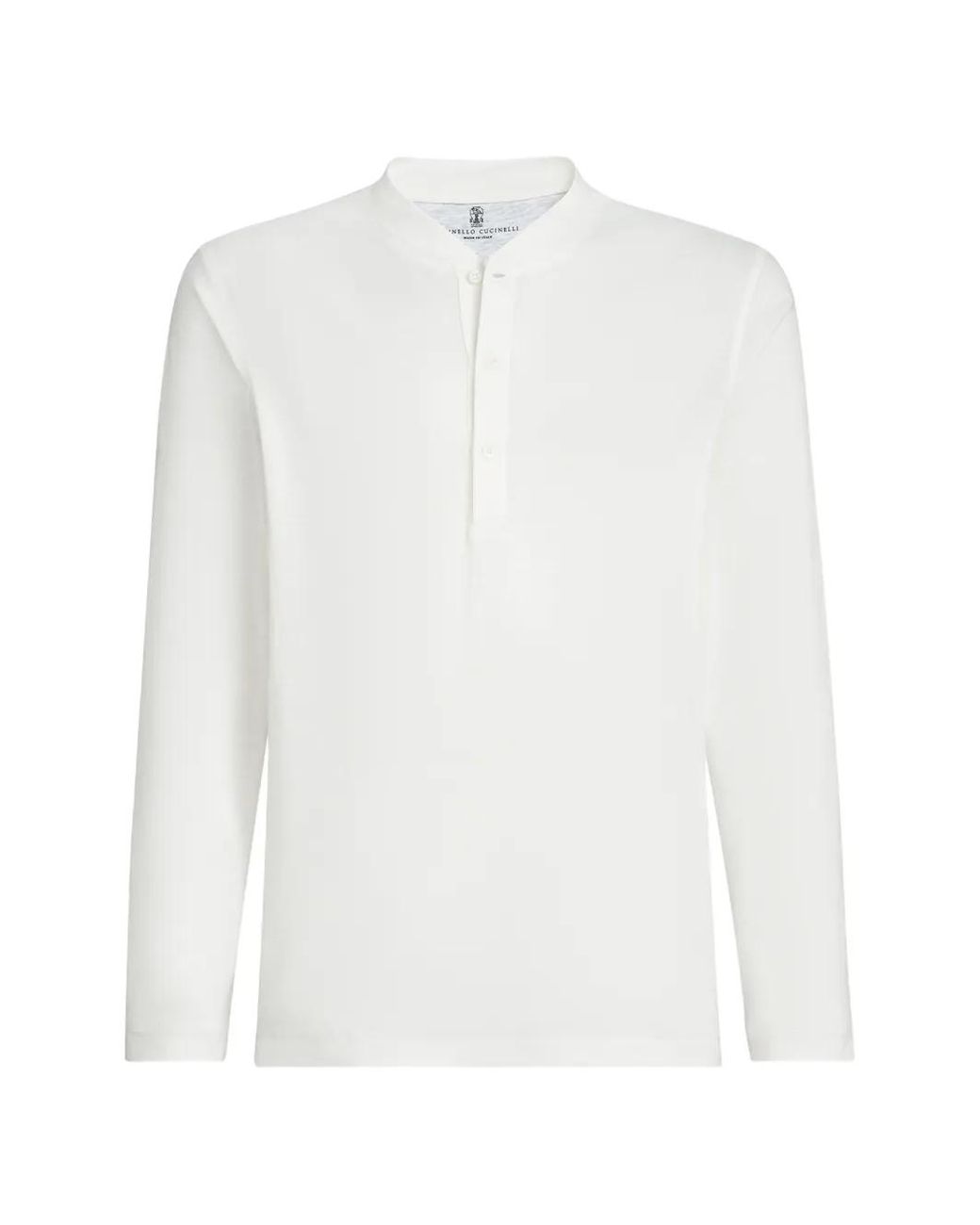 Brunello Cucinelli White Henley Collar T-shirt for men