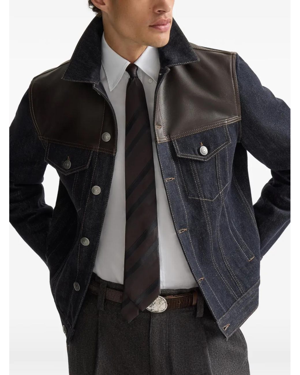 Brunello Cucinelli Black Paneled No-Fade Denim Four-Pocket Jacket for men