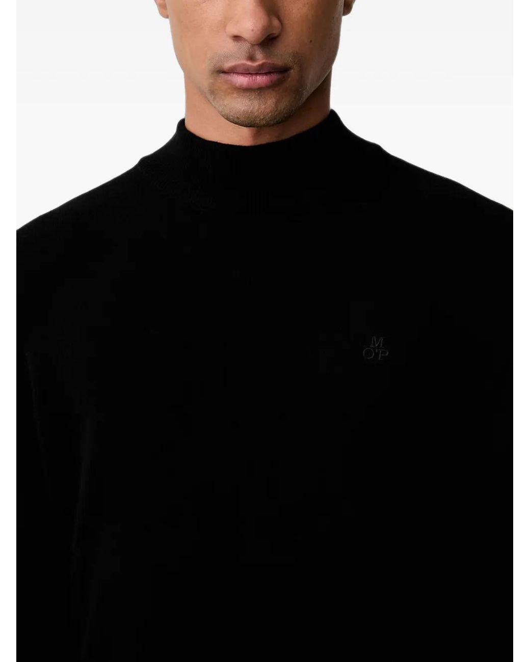 Marc O' Polo Black Logo-Embroidered High-Neck Sweater for men