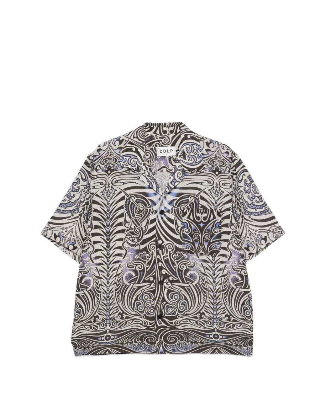 CDLP Gray Graphic-Pattern Camp-Collar Shirt for men