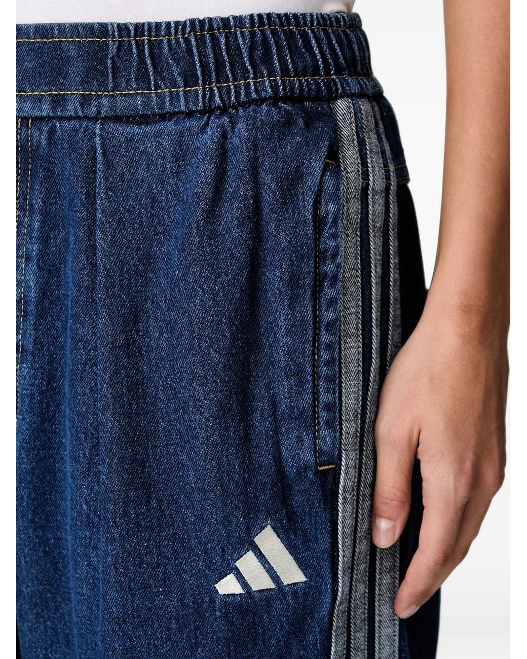 Adidas Blue Pantalon Ample Stadium Washed À Rayures Latérales