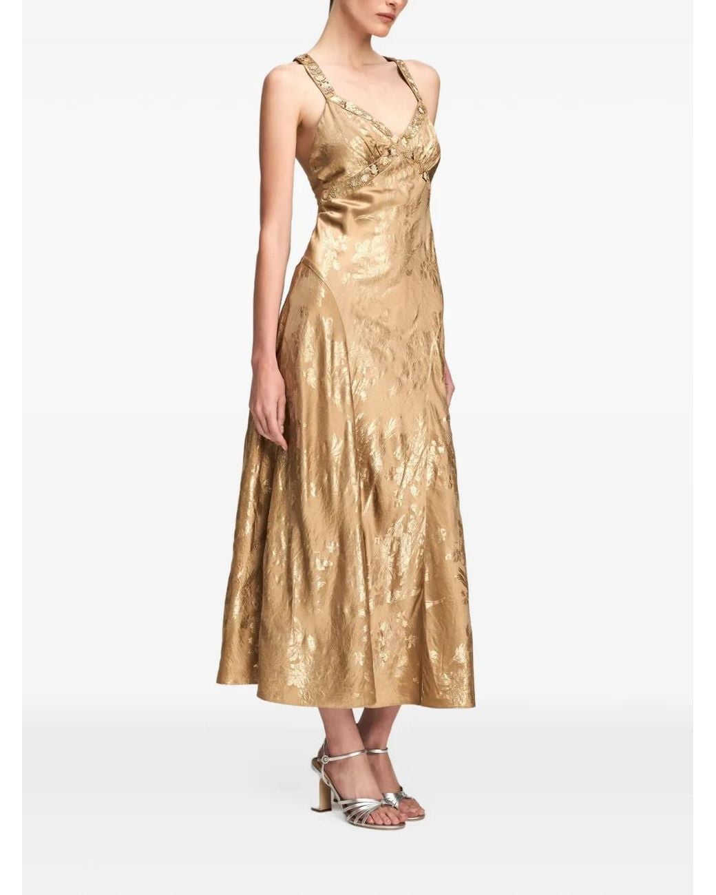 Cinq À Sept Metallic Gilded Peony Thalie Midi Dress