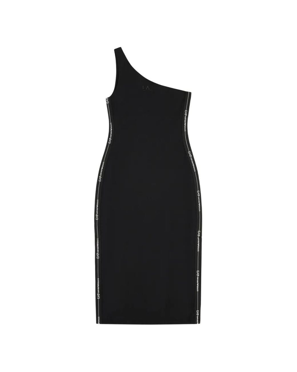 EA7 Black Logo Series Stretch Jersey One-Shoulder Dress