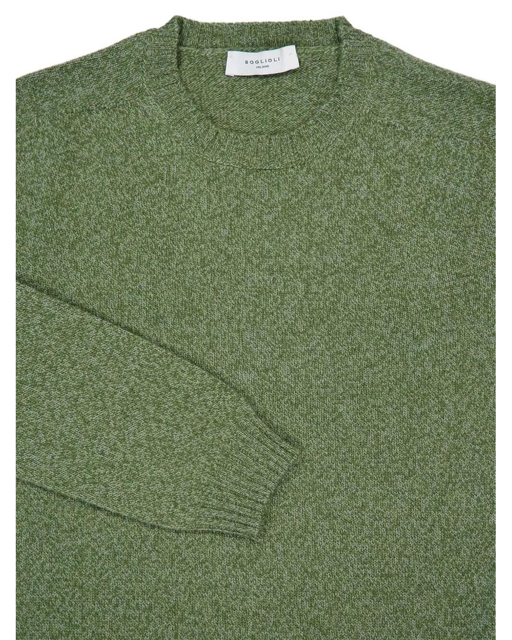 Boglioli Green Speckled Effect Wool-Cashmere Crew Neck Sweater for men