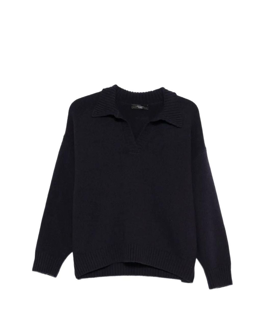 Weekend by Maxmara Blue V-Neck Spread-Collar Sweater