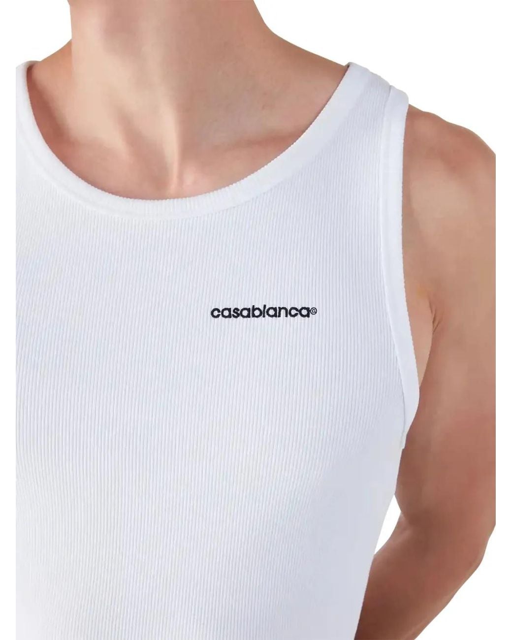 Casablanca White Embroidered-Logo Ribbed Tank Top for men