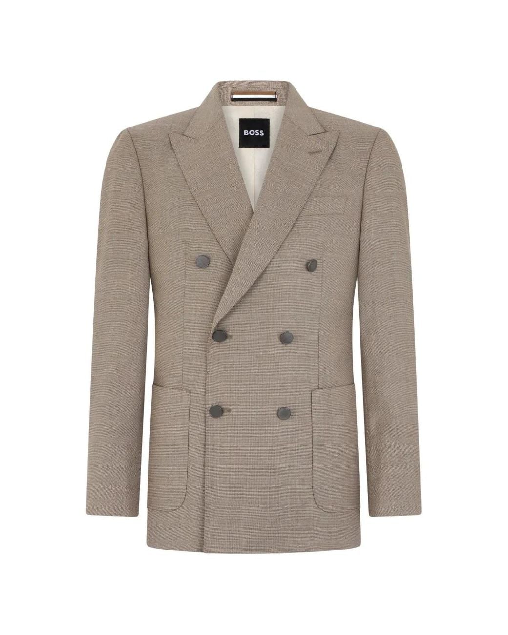 Boss Gray Peak-Lapel Double-Breasted Blazer for men