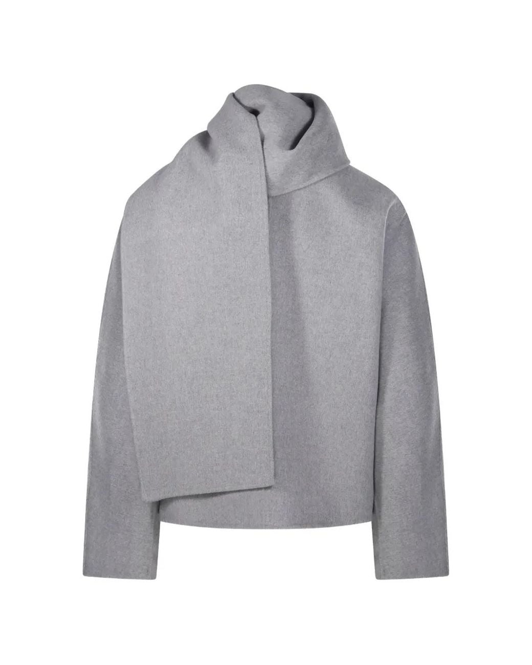 Max Mara Gray Scarf-Detail Button-Front Coat