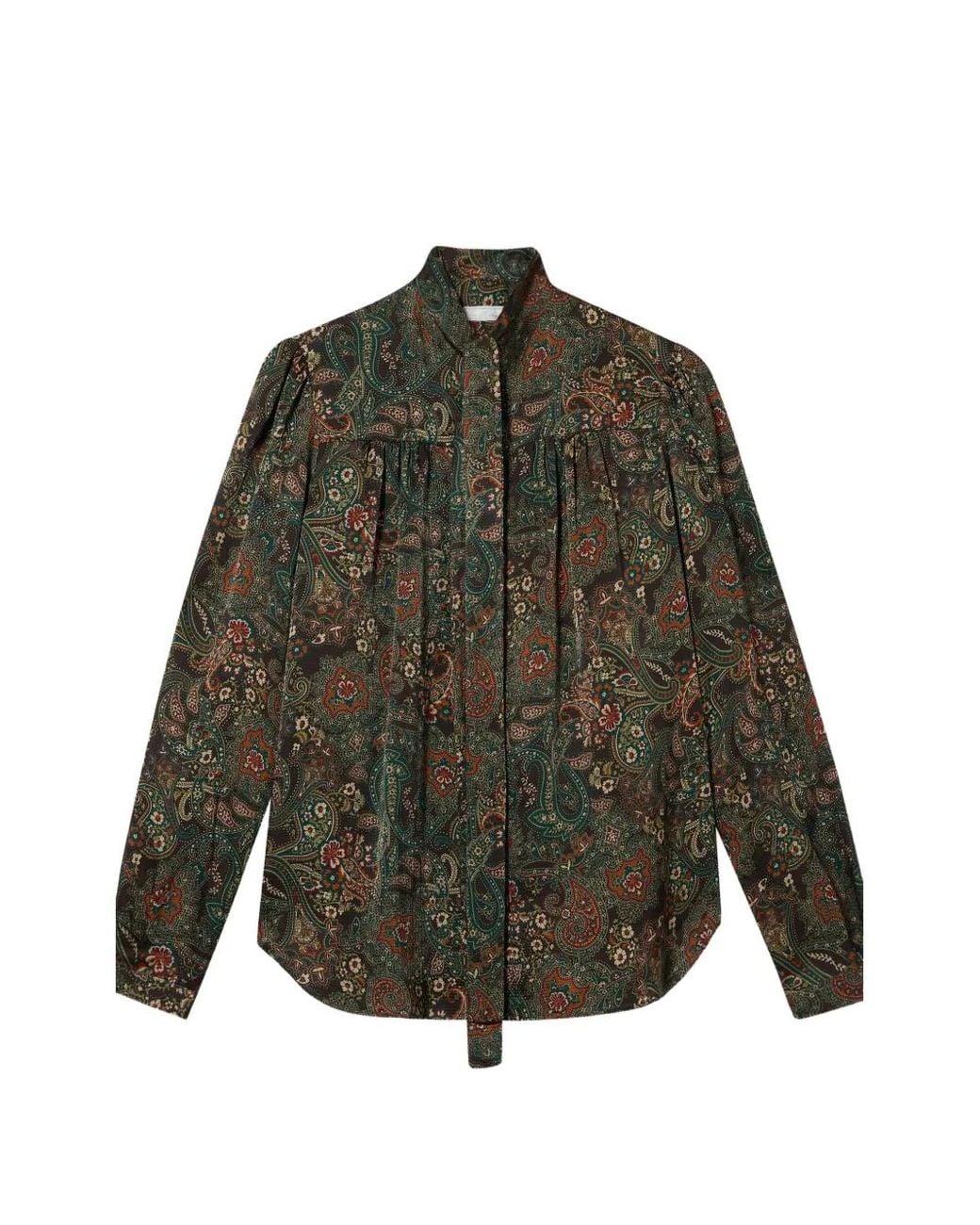 Brooks Brothers Green Paisley-Print Scarf-Neck Blouse