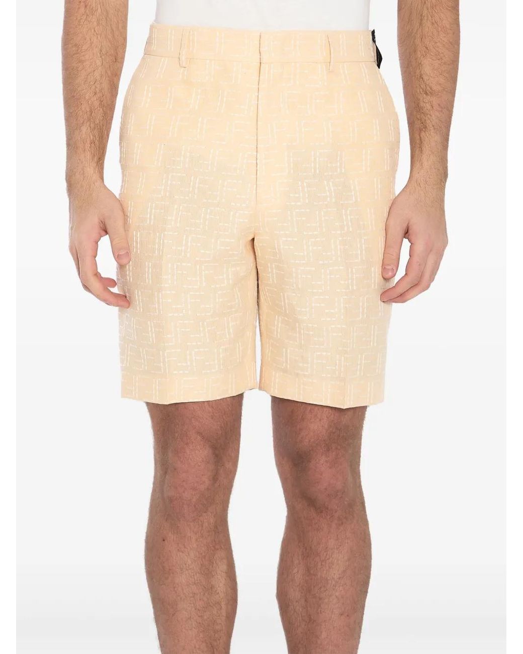 Fendi Natural Ff-Jacquard Bermuda Shorts for men
