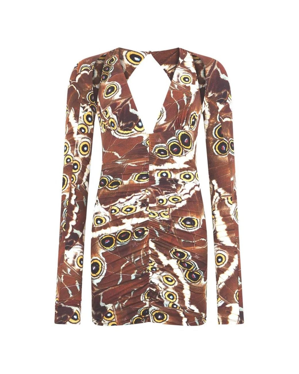 Roberto Cavalli Pink Butterfly-Print Ruched Mini Dress