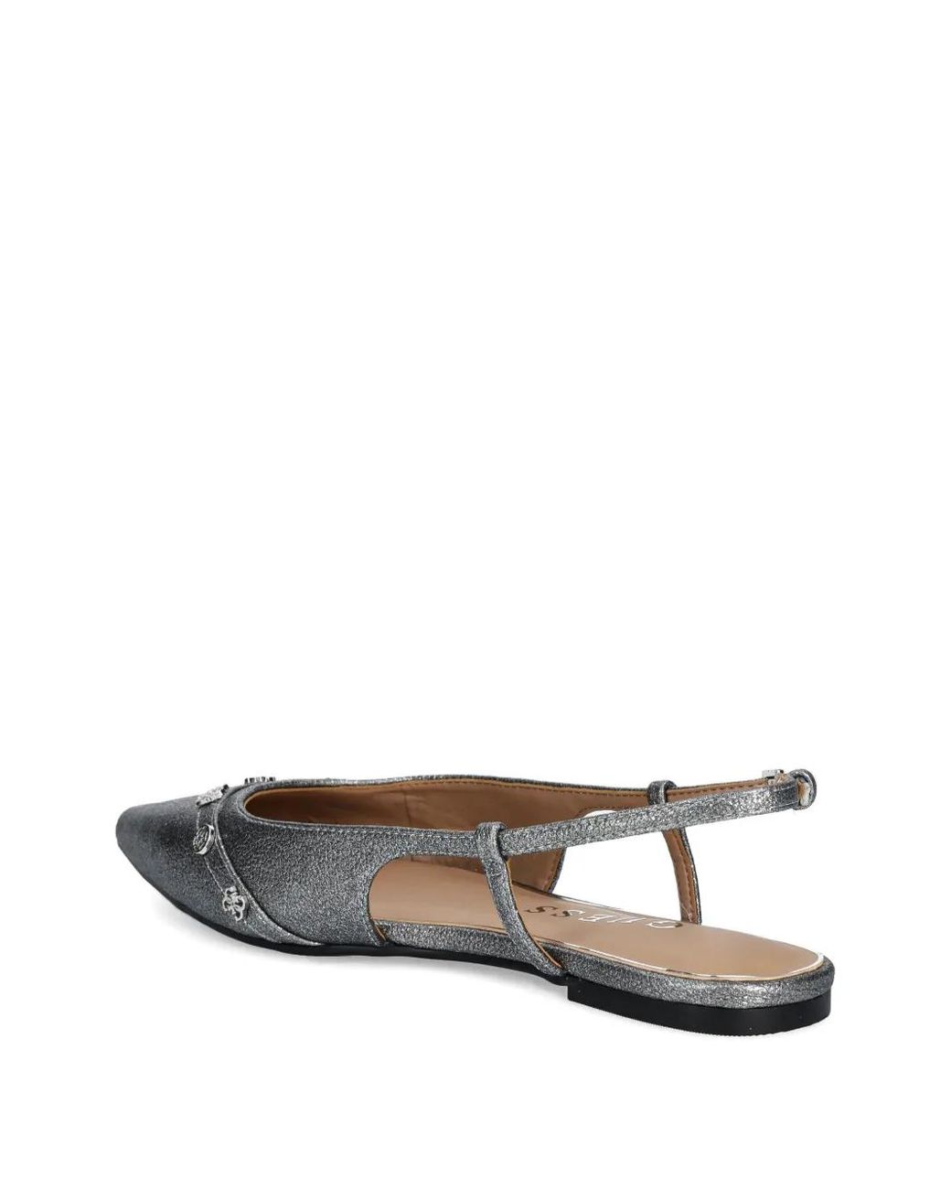 Guess White Metallic-Effect Slingback Ballet Flats