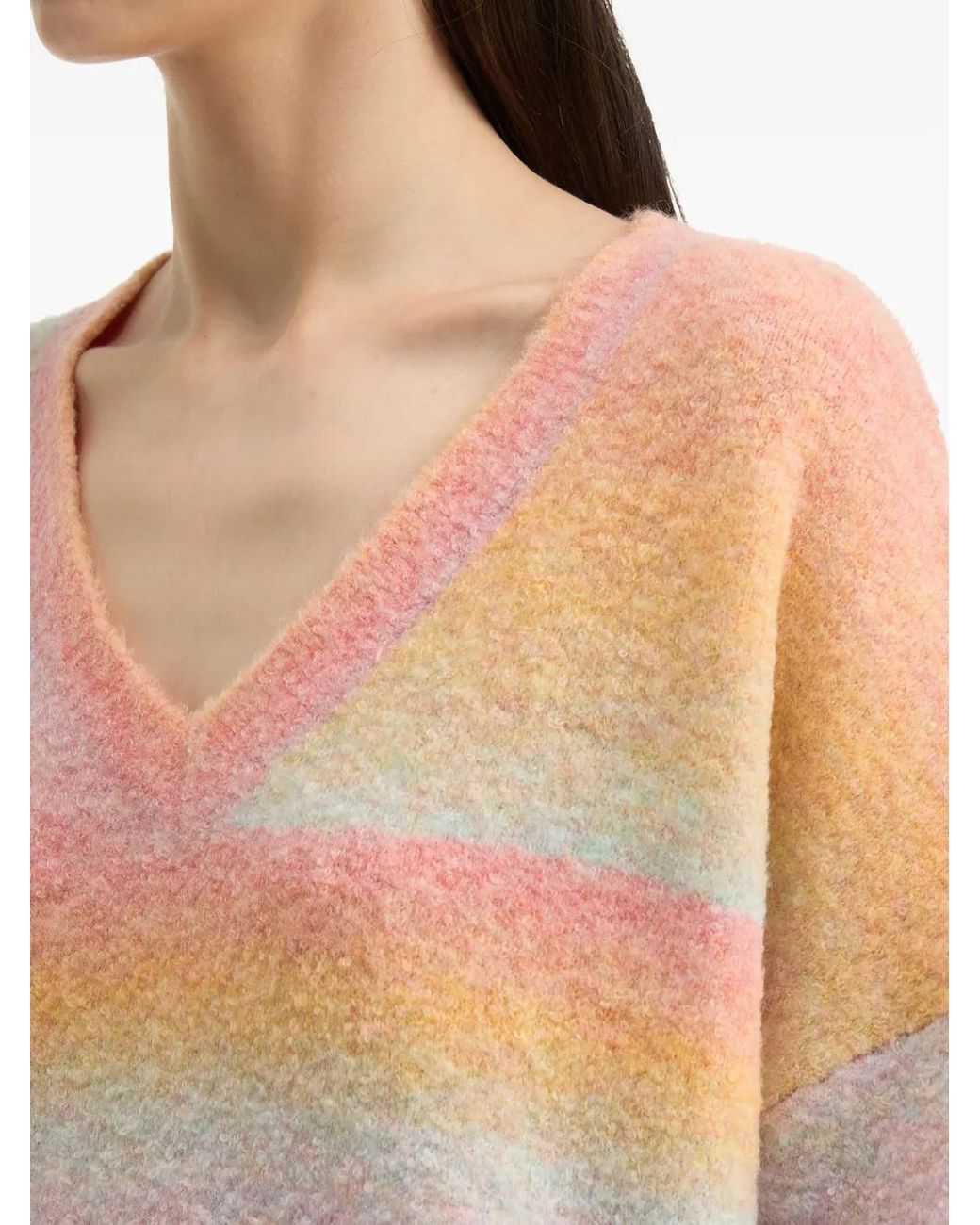 B+ AB Pink Gestreifter Pullover Mit V-Ausschnitt