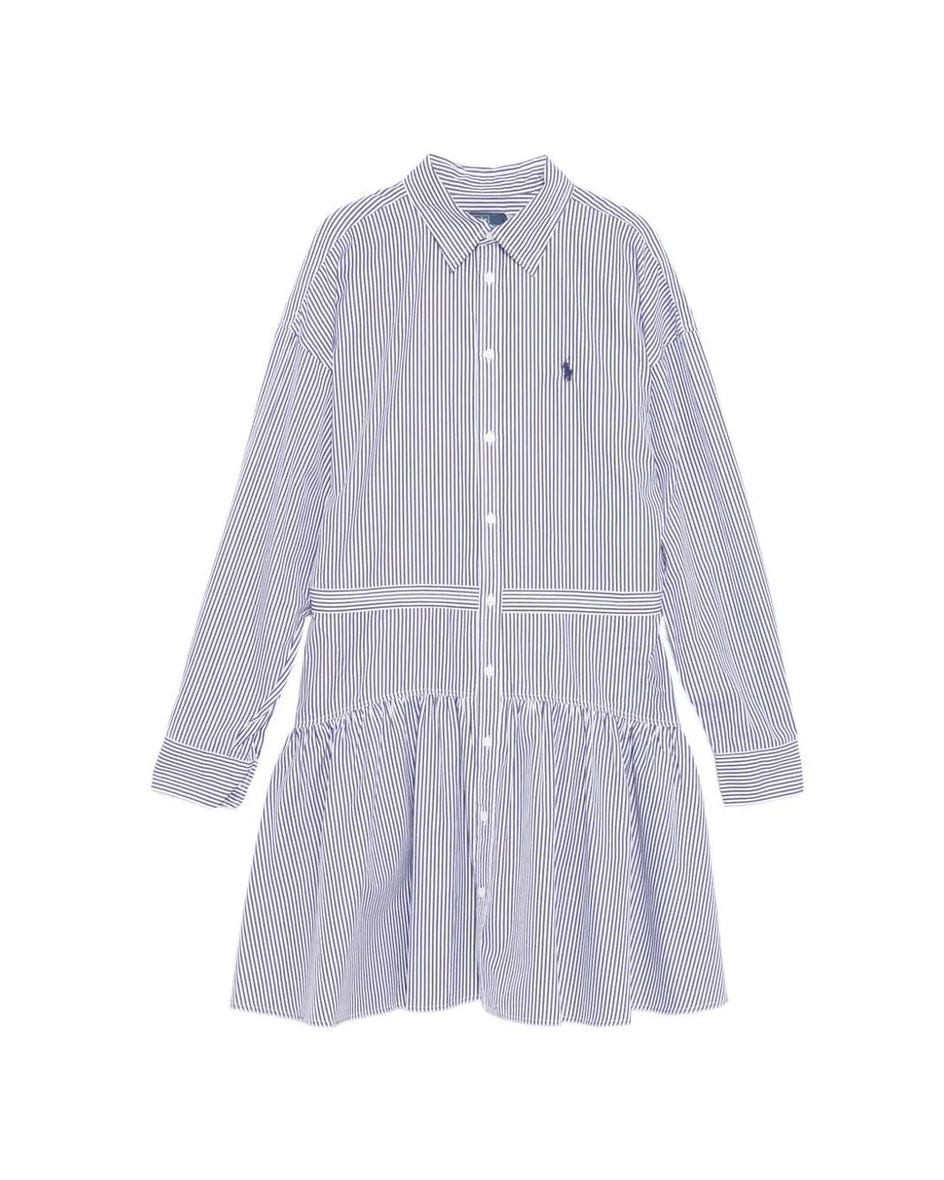Polo Ralph Lauren Striped Ruffle Midi Shirt Dress in Purple