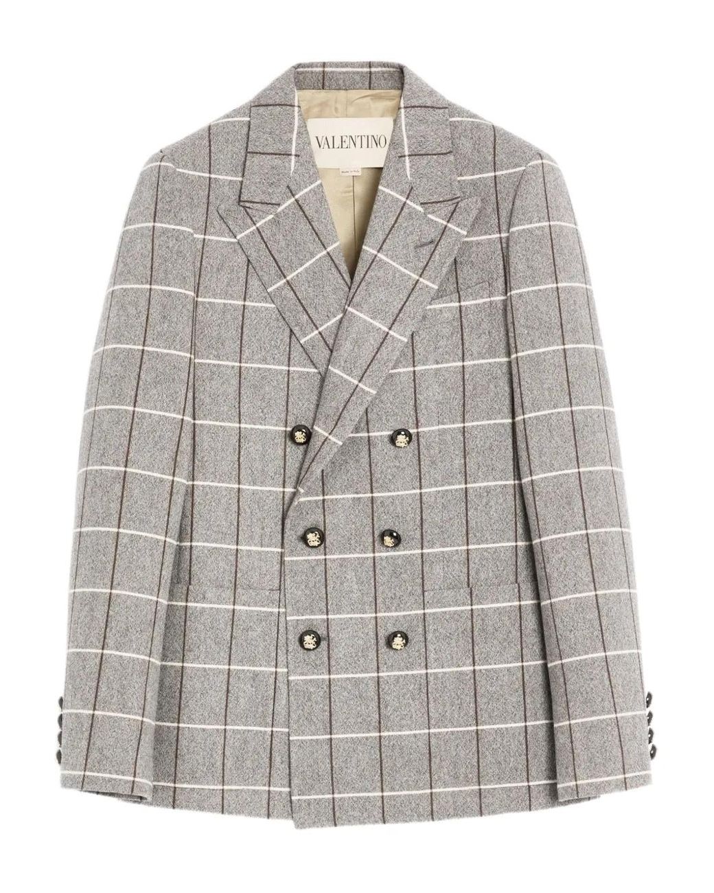 Valentino Garavani Gray Double-Breasted Check-Pattern Blazer for men