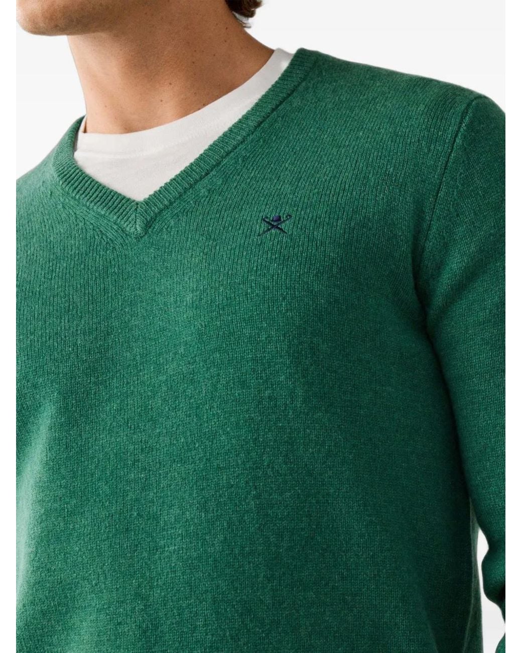 Hackett Green V-Neck Wool Sweater for men
