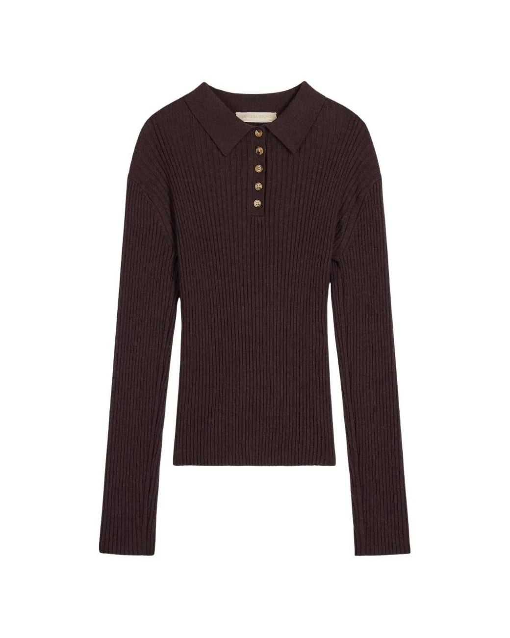 Vanessa Bruno Purple Hoche Ribbed-Knit Long-Sleeve Polo Shirt