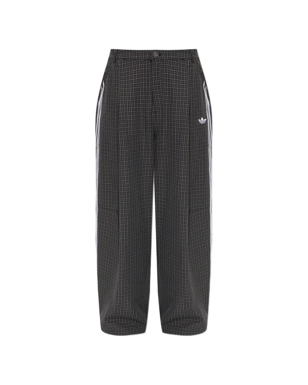 Adidas Gray Check-Pattern Wide-Leg Trousers