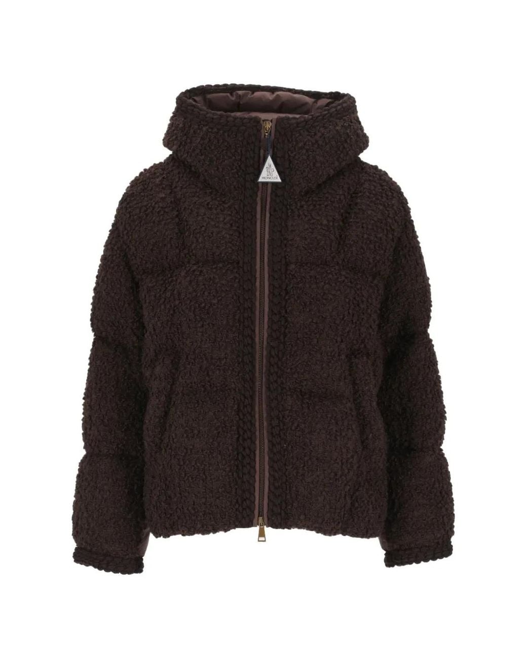 Moncler Black Cristallin Hooded Wool Blend Short Down Jacket