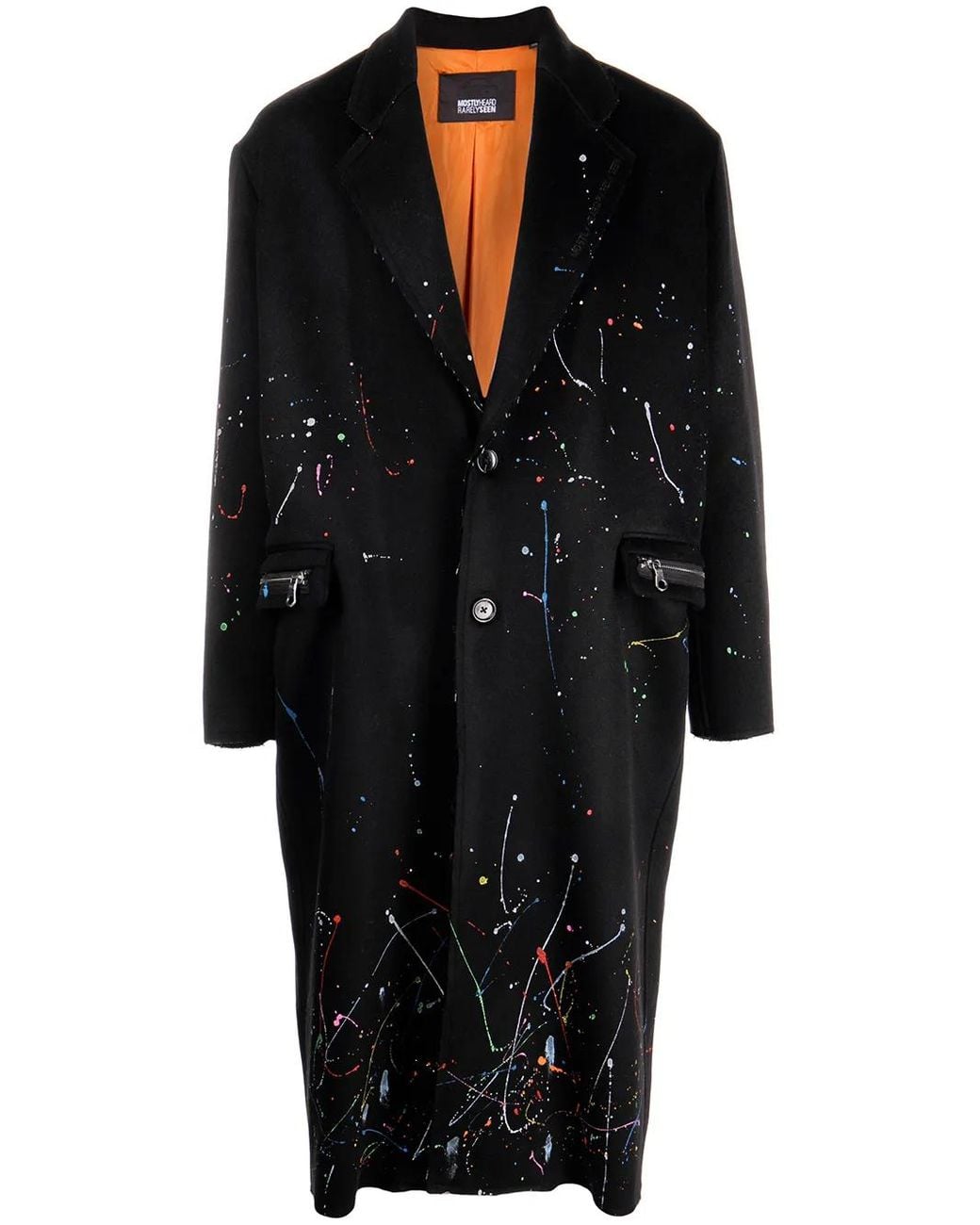 Mostly Heard Rarely Seen Black Paint-Splattered Overcoat for men