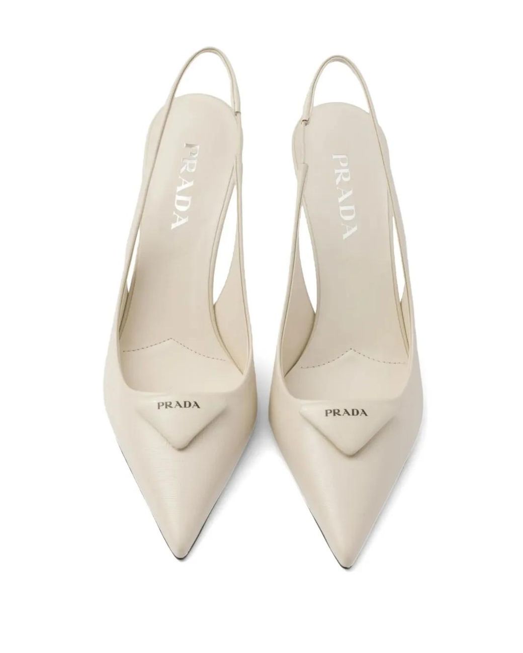 Prada White Saffiano Patent-Leather Slingback Pumps