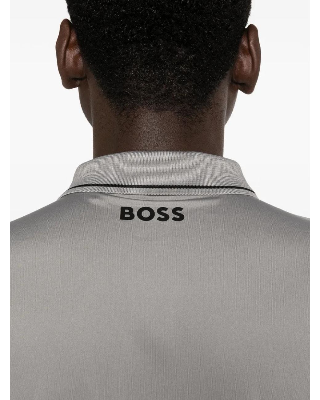 Boss Gray Contrast-Logo Polo Shirt for men