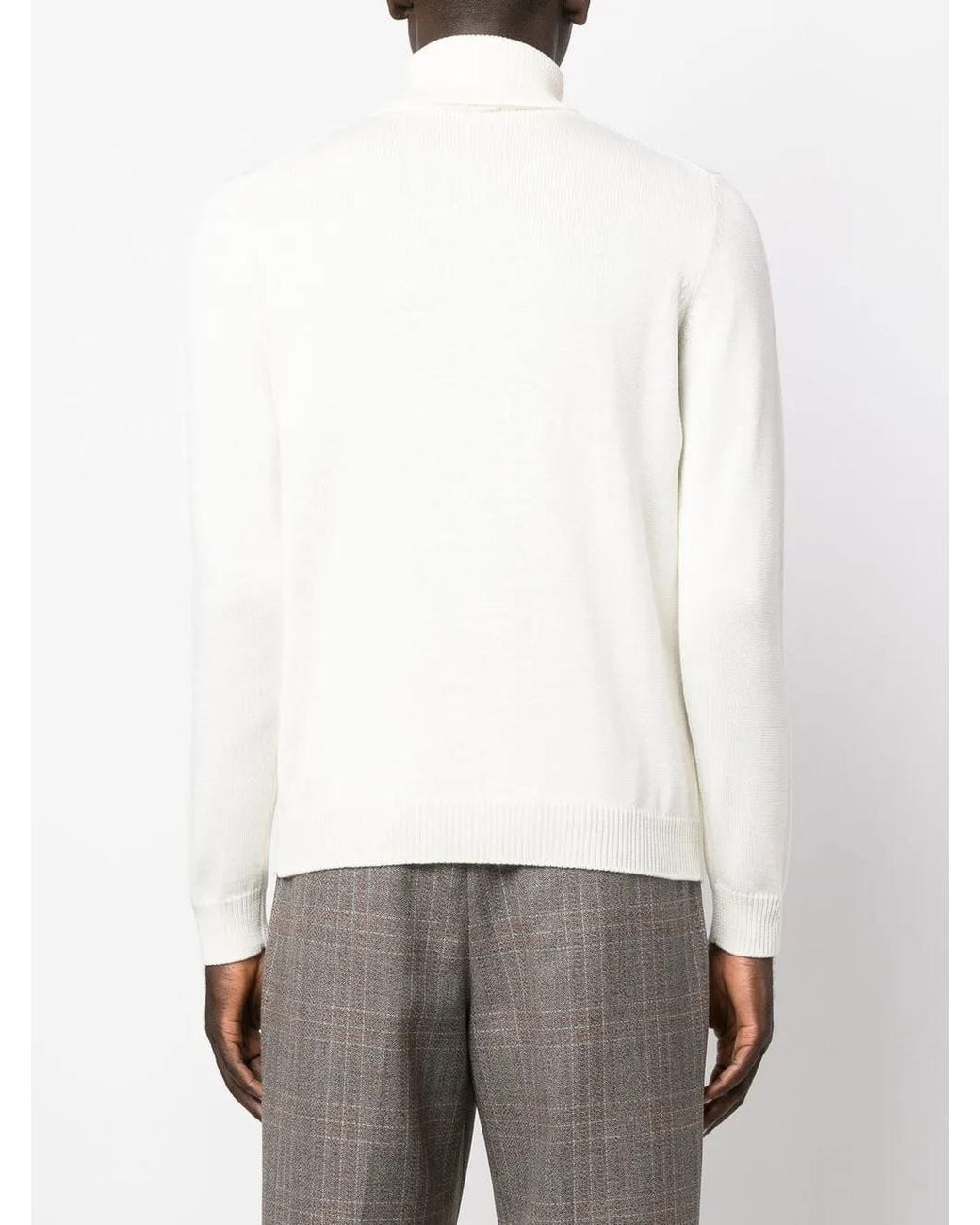 Roberto Collina White Ribbed Hem Roll-Neck Sweater for men